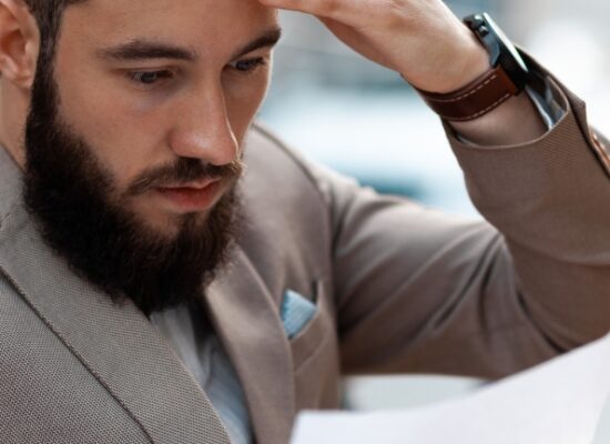 A shocked man reads a court letter.