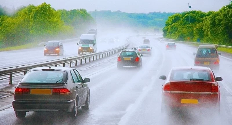 Seeing as there's heavy shower on a highway and road condition looks quite dangerous. When Do Most Car Accidents Happen?