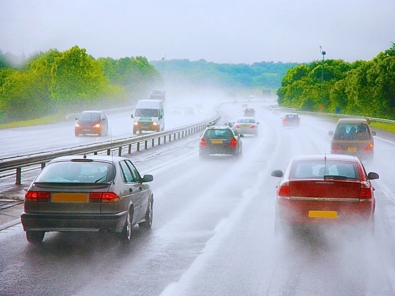 Seeing as there's heavy shower on a highway and road condition looks quite dangerous. When Do Most Car Accidents Happen?