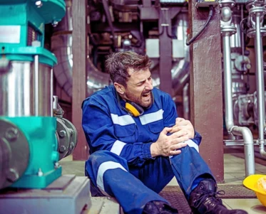 Worker got himself injured during work sitting on the floor having knee pain. Protect Your Workers' Comp Claim