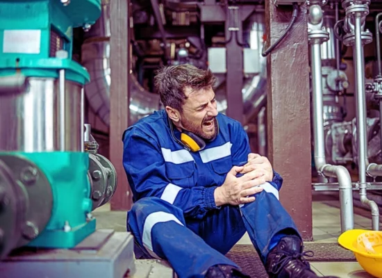Worker got himself injured during work sitting on the floor having knee pain. Protect Your Workers' Comp Claim
