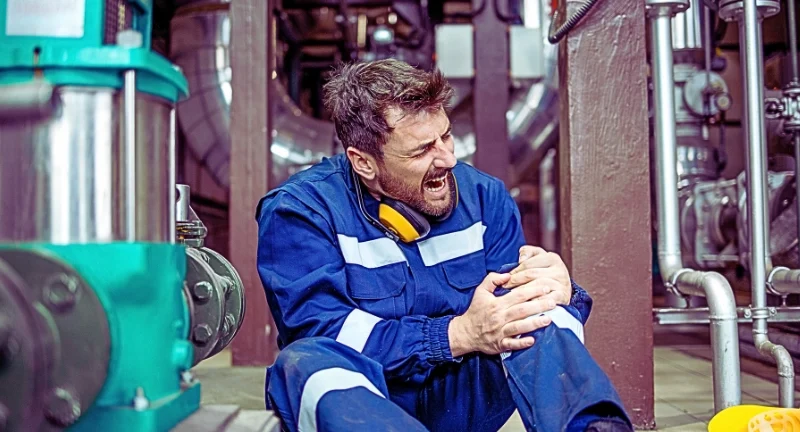 Worker got himself injured during work sitting on the floor having knee pain. Protect Your Workers' Comp Claim