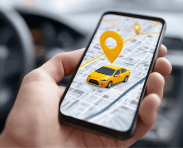 Illinois Rideshare Accidents Attorney Terry Dodds Portrayed by a hand holding a rideshare app in the back of a car.